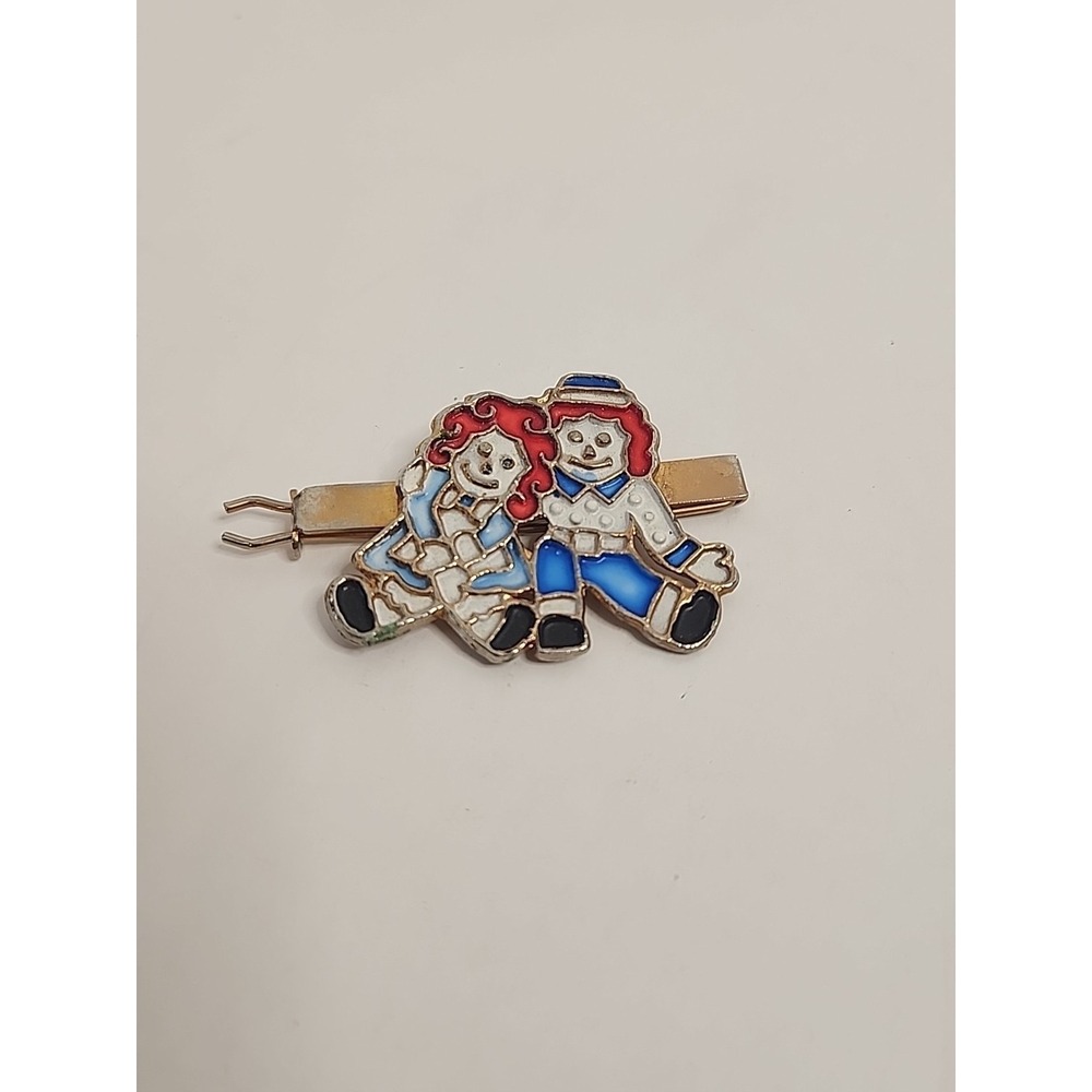 Vintage Mamselle Raggedy Ann & Andy Hair Clip Metal Enamel Retro Barrette 2.75"